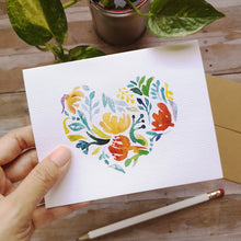 Load image into Gallery viewer, Hearts in Bloom- tropical 4.25x5.5" Folded Notecard