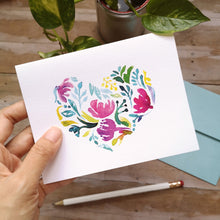 Load image into Gallery viewer, Hearts in Bloom- pink 4.25x5.5&quot; Folded Notecard
