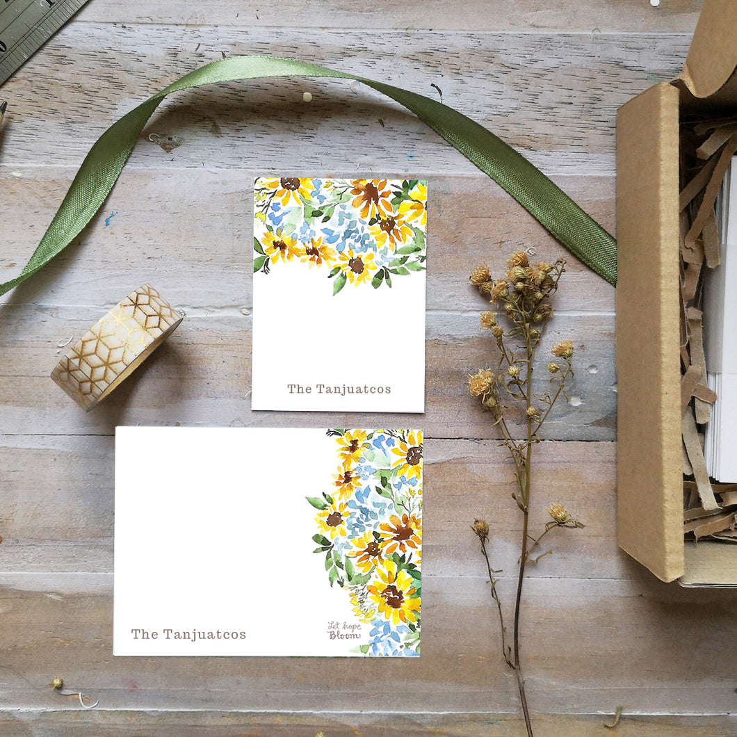 Personalized Full Gift set- Sunflower Gift tag and Mini-Notecard set