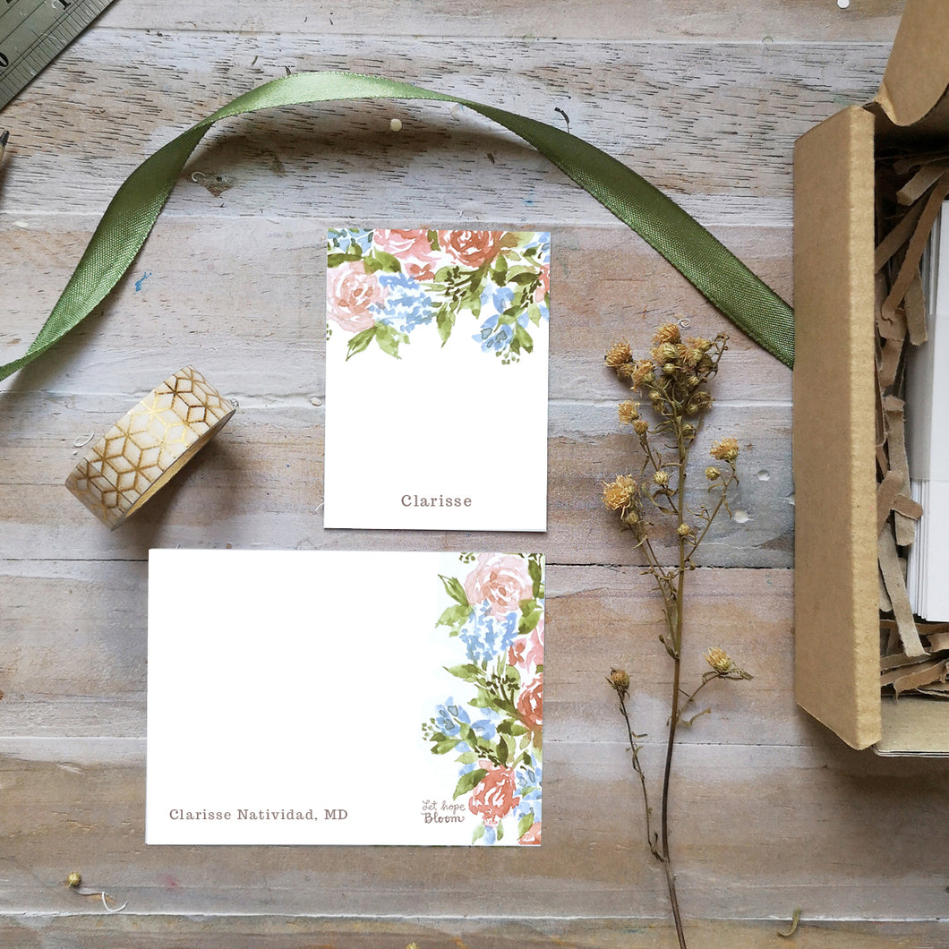 Personalized Full Gift set- Rose Gift tag and Mini-Notecard set