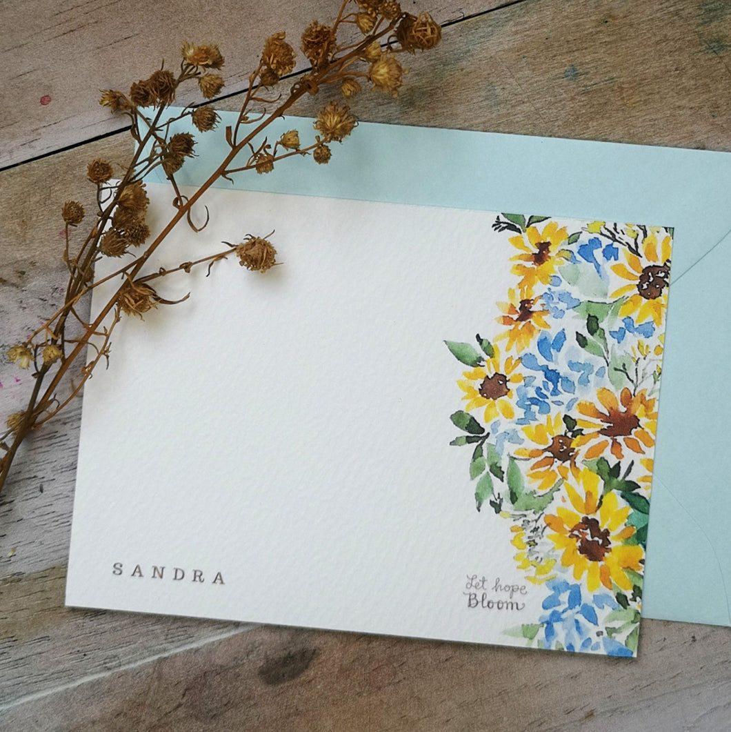 NEW! Custom Sunflowers Flat Notecard set from Let Hope Bloom collection